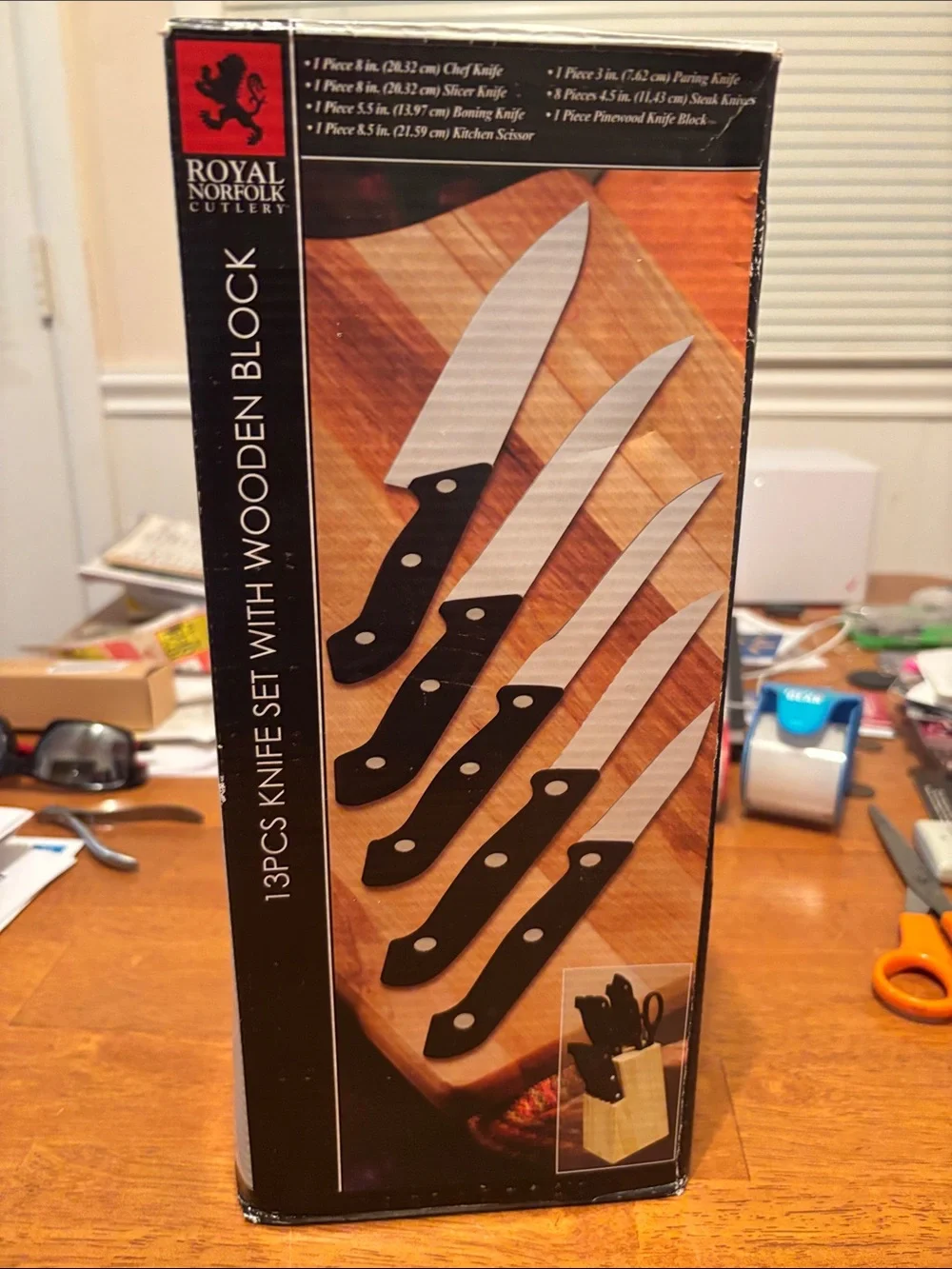 Royal Norfolk Knife Set with Black Handles and Wooden Block